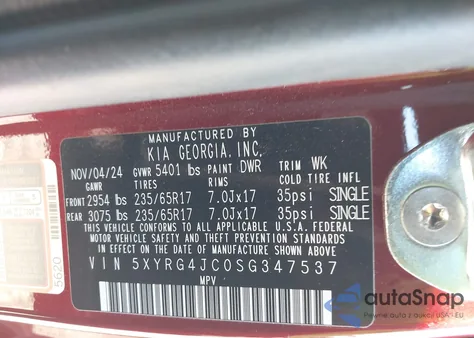 2025 Kia Sorento Lx from USA, damaged, VIN 5XYRG4JC0SG347537